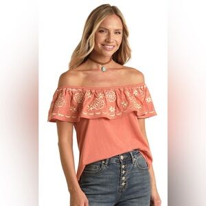 Panhandle Ladies Flounce Top Size L Coral